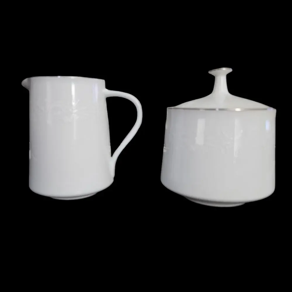 Noritake Reina 6450Q Creamer & Covered Sugar Bowl Set White China Japan